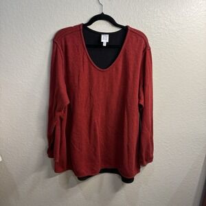 Parsley & Sage Womens Plus 2X Reversible Knit Top Red Black Long Sleeve Cozy